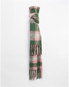 Oversized шарф с начесом в зеленую и розовую клетку Vero moda