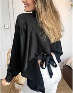 Атласная рубашка черного цвета с длинными рукавами и вырезом на спине Asos design