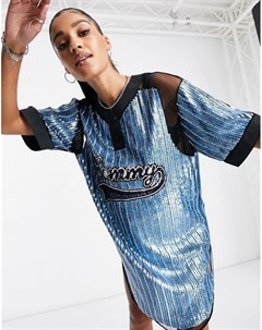 Платье рубашка в бейсбольном стиле с пайетками и логотипом Tommy hilfiger