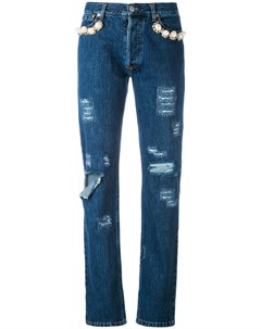 Декорированные джинсы с потертой отделкой Forte couture