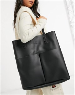 Черная сумка тоут без подкладки с двумя карманами и съемным кошельком Claudia canova