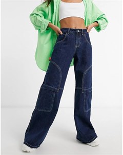 Укороченные расклешенные джинсы в стиле супер oversize с декоративной строчкой Jaded london