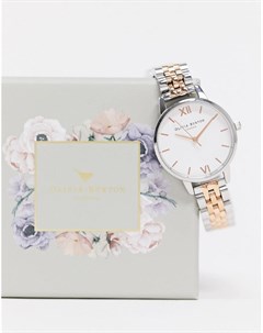 Часы с белым циферблатом и браслетом из металла разных цветов Olivia burton