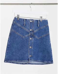 Сине голубая джинсовая мини юбка с пуговицами спереди Topshop