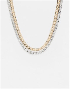 Ярусное ожерелье с плоскими звеньями золотистого и серебристого цвета Topman