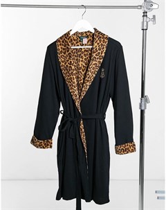 Черный халат на бархатной подкладке с леопардовой отделкой LAUREN by Ralph Lauren Lauren by ralph lauren