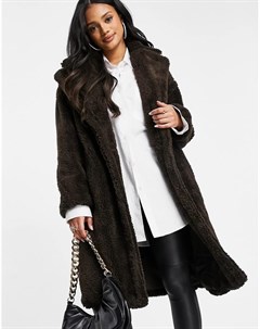 Oversized пальто из искусственного меха шоколадно коричневого цвета Qed london