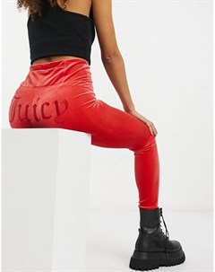 Красные велюровые леггинсы от комплекта Juicy couture