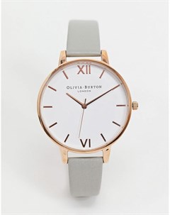 Розово золотистые серые часы с кожаным ремешком Olivia burton