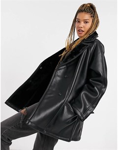 Черная куртка с поясом и искусственным мехом Luxe Asos design