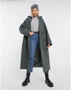 Шалфейно зеленое стеганое oversized пальто Asos design