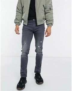 Серые зауженные джинсы с потертостями Asos design