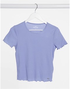 Голубая укороченная футболка с волнистыми краями Hollister