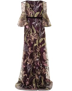 Платье с открытыми плечами и цветочной вышивкой Marchesa notte