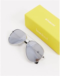 Серебристые солнцезащитные очки авиаторы X Love Island Polaroid