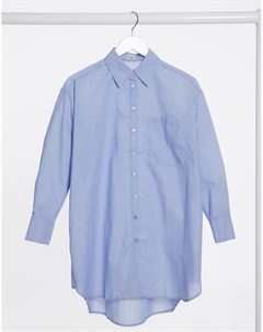 Синяя удлиненная oversized рубашка из поплина Pimkie