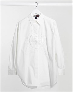 Белая рубашка в стиле бойфренд с вышитым гербом Collection Tommy hilfiger