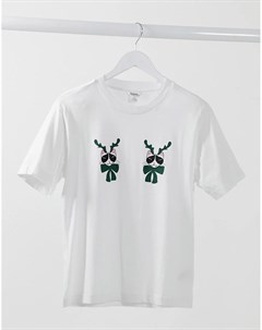 Белая футболка из органического хлопка с принтом рождественская кошка Tovi Monki