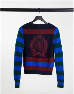 Синий свитер в полоску с гербом Collections Tommy hilfiger