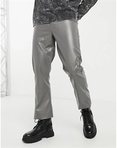 Серые блестящие брюки из искусственной кожи Asos design