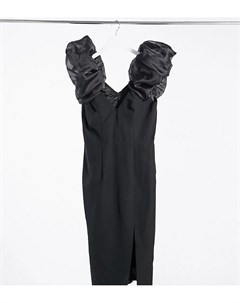 Черное платье мидакси с оборками и разрезом до бедра Laced In Love Lusso the label