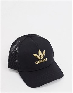 Черная кепка с золотистым логотипом трилистником Adidas originals