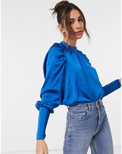Синяя блузка с присборенными рукавами Vero moda