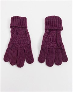Вязаные перчатки с отворотом и узором косичка сливового цвета Boardmans