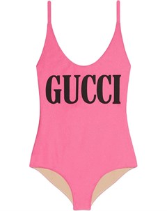 Блестящий купальник с принтом логотипа Gucci