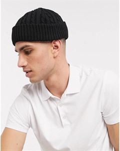 Черная мини шапка бини в рыбацком стиле с узором косы Asos design