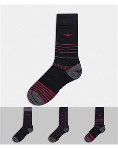 Подарочный набор из трех пар носков с принтом и в полоску черного красного цветов Emporio Armani Emporio armani