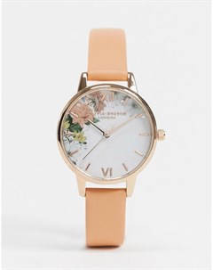 Часы с цветочным рисунком и кожаным ремешком кораллового цвета Sparkle Olivia burton