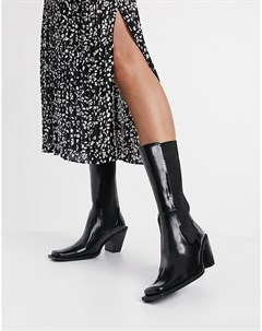 Черные кожаные сапоги с высоким голенищем и квадратным носком E8 by Miista Cosima E8 by miista