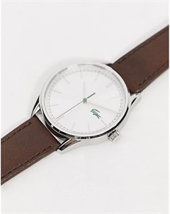 Мужские круглые часы серебристого цвета с коричневым ремешком Vienna Lacoste