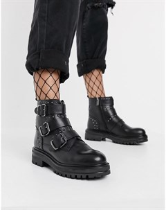 Черные кожаные ботинки с массивными пряжками Rule london