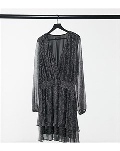 Темно серое плиссированное платье мини с двойной оборкой и блестками Forever new curve