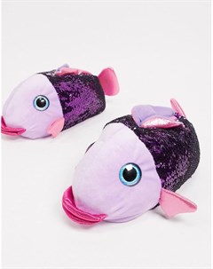 Розовые слиперы в форме рыбки с отделкой пайетками Loungeable