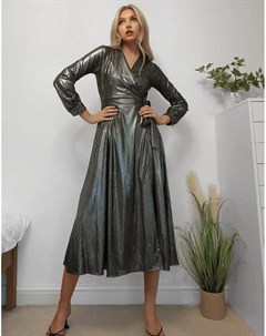 Серебристое платье макси с запахом и эффектом металлик Joanna Bolongaro trevor