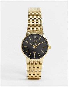 Золотистые наручные часы с браслетом и черным циферблатом Accurist