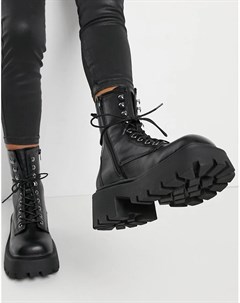 Черные массивные ботинки из искусственной кожи с квадратным носком на шнуровке Truffle collection