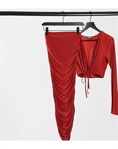Бордовая юбка миди с плавными оборками от комплекта Missguided tall