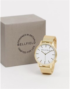 Золотистые наручные часы с сетчатым браслетом Bellfield
