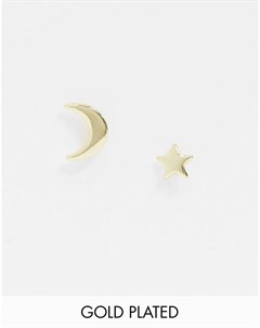 Серьги гвоздики в виде луны и звезд с покрытием из 18 каратного золота Pieces