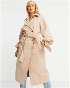 Светло коричневое удлиненное пальто с пышными рукавами Missguided