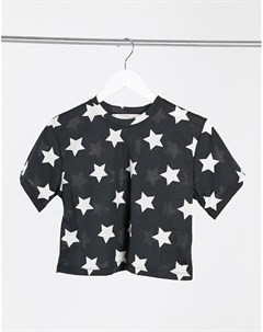 Укороченная пижамная футболка черного цвета со звездами Outrageous fortune