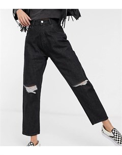 Черные выбеленные джинсы в винтажном стиле с завышенной талией и рваной отделкой на коленях Wednesday's girl