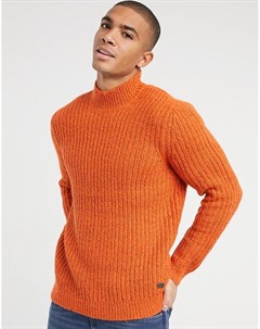 Джемпер крупной вязки оранжевого цвета с высоким воротником Only & sons