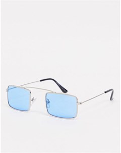 Квадратные узкие солнцезащитные очки с голубыми стеклами в серебристой оправе Aj morgan