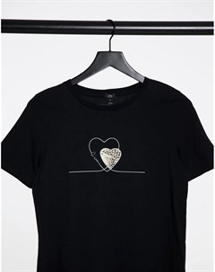 Черная футболка с изображением двойного сердца River island