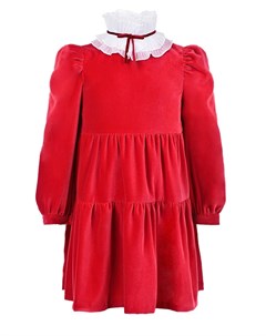 Красное бархатное платье с белым воротником детское Il gufo